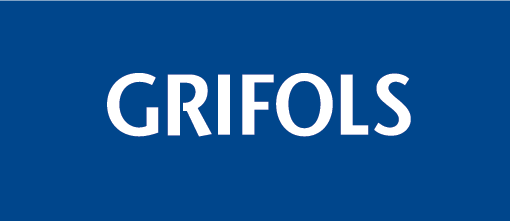 White Grifols logo on blue background